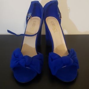 Royal Blue Bowtie Peeptoe Heels (sz 11)